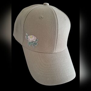 Hale Finery Khaki Twill Hat With Pink Flower